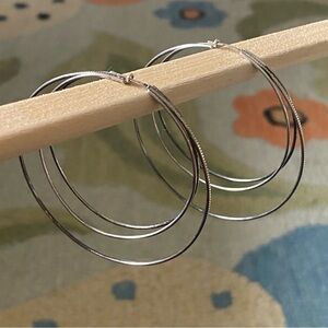 80s/90s I Large Sterling Silver Triple Hoop Pierced Earrings